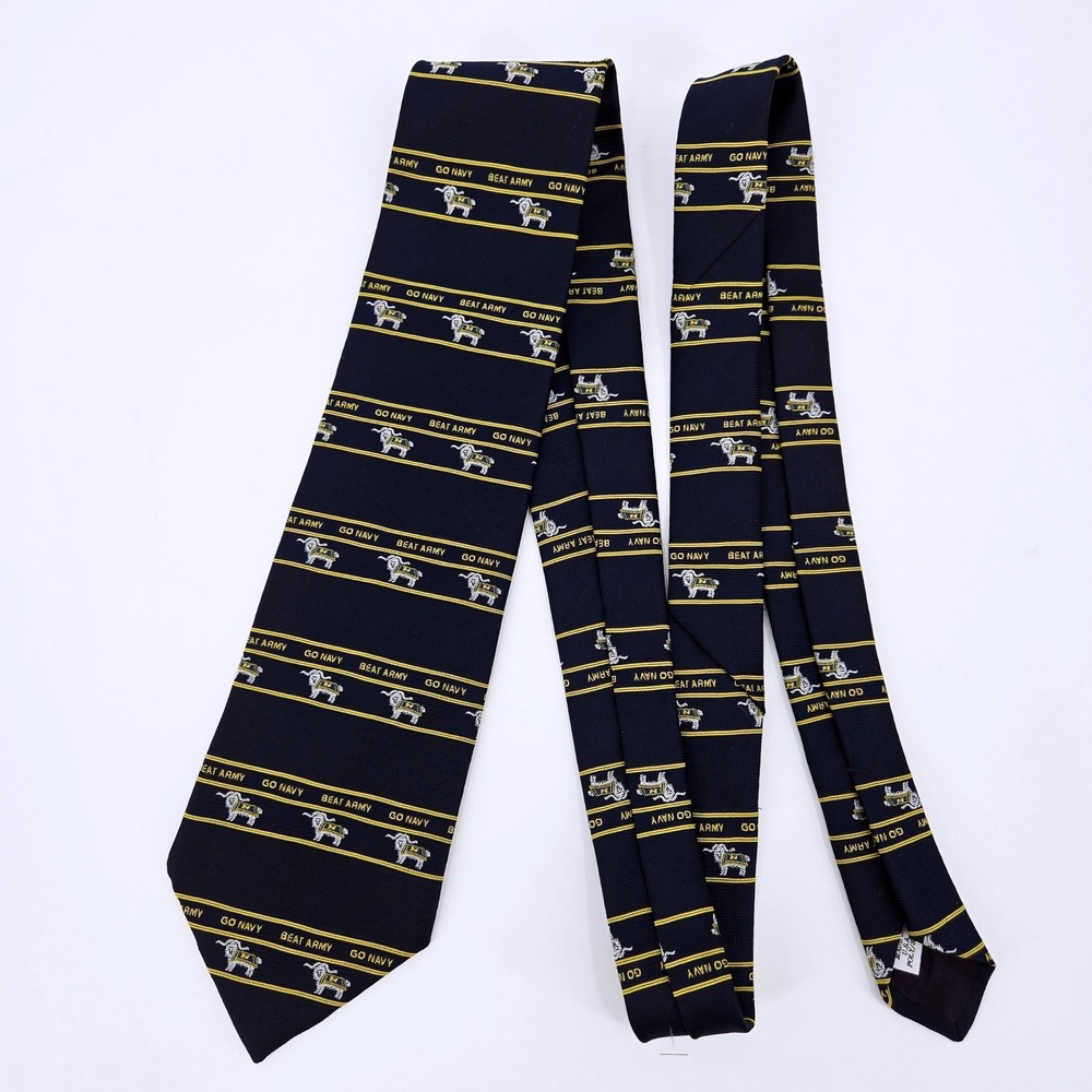 US Navy Midshipmen Store Tie Beat Army Go Navy Bill the Goat Silk Blend EUC